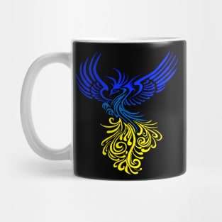 Blue Yellow Artistic Phoenix Illustration Mug